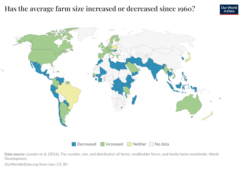 A thumbnail of the "Has the average farm size increased or decreased since 1960?" chart